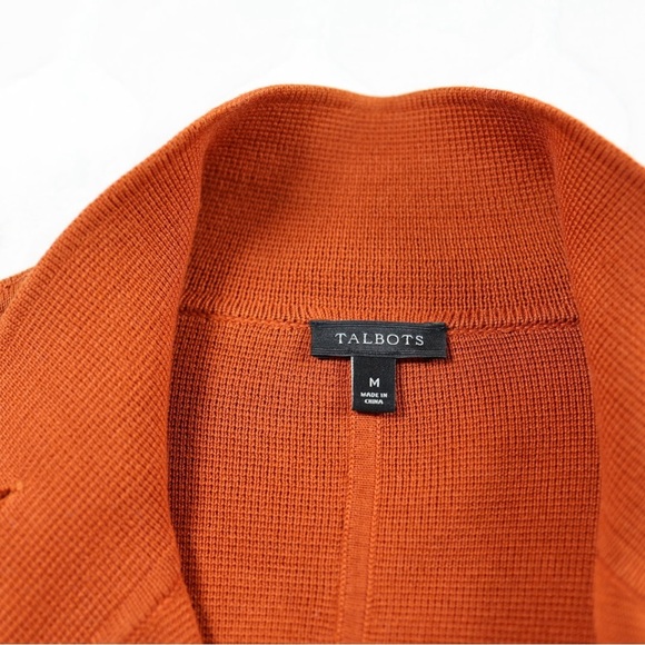 Talbots Womens Burnt Orange Knit Blazer Jacket Cotton Blend Pockets Size M Fall - Picture 3 of 12
